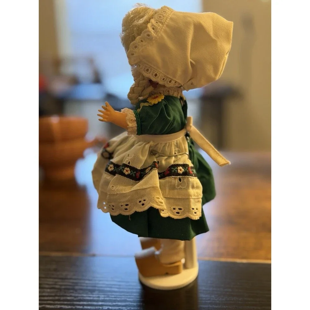 Vintage 1982 Ideal 8” Shirley Temple Dressed as Heidi Doll Wooden Shoes W/Stand